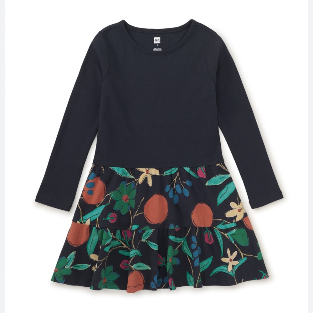 Floral Black and Green Kids Dress